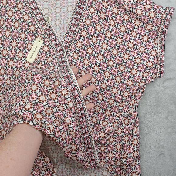 Max Studio Tunic Top Women Large Multi Geometric Hi-Low Boho Blouson Boxy Hippie - Picture 9 of 12